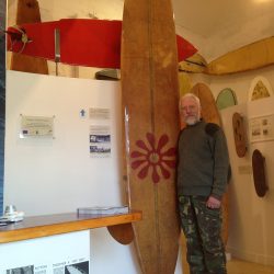 Lawrence Wright and his 1968 surfboard